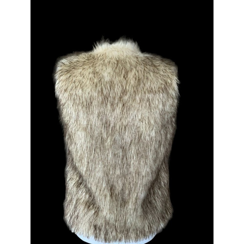 GLAMSIA LADIES SLEEVELESS BROWN HOOK EYE LINED FAUX FUR VEST EUC M - Picture 3 of 8